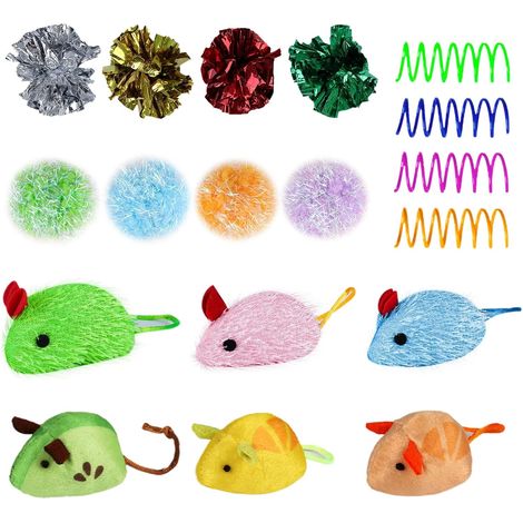 Lot de 18 jouets interactifs pour chat - Avec balles pour chat, souris crépitantes et plumes en spirale - Jouet pour chatons et adultes (1/5)