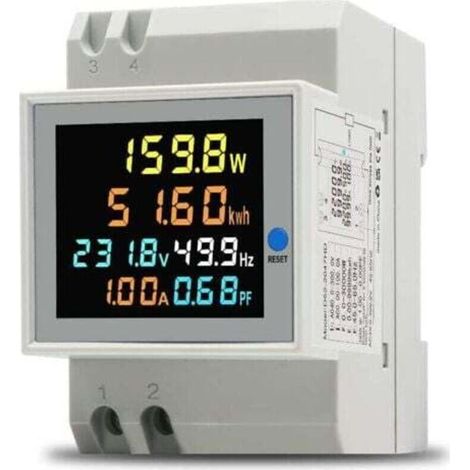 Compteur d’énergie monophasé numérique TRIMEC – 40-300 V, 100 A, rail DIN, mesure kWh, tension et intensité (1/5)