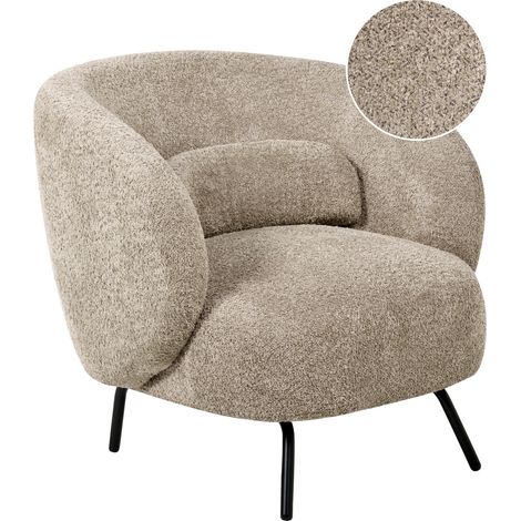 Poltrona Soggiorno Seduta Schienale curvo Design Glam Tappezzeria Boucle Gambe nere Tortora Makela