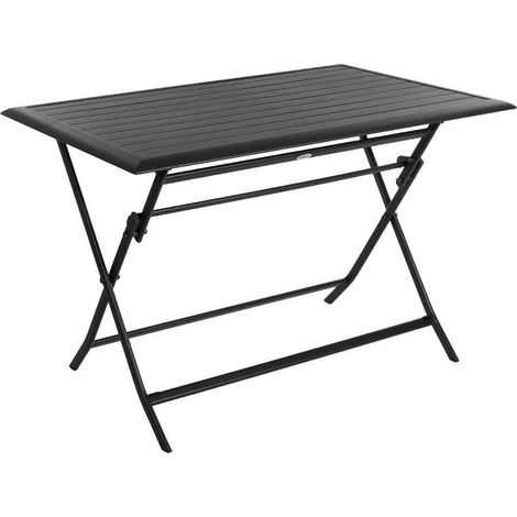 Hesperide – Table de jardin pliante rectangulaire graphite 4 places en aluminium traité époxy – Dimensions 110x71x71cm – Pliable et légère (1/7)