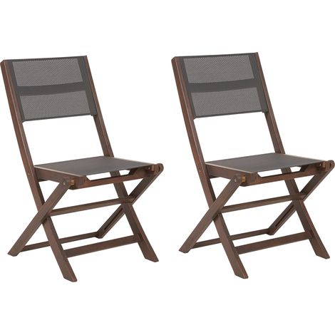 Conjunto de 2 sillas de jardín de madera de acacia oscura gris PVC plegable Cesana (1/5)