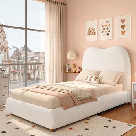 Cama infantil con almacenamiento bouclé beige OKMYHOME (1/5)