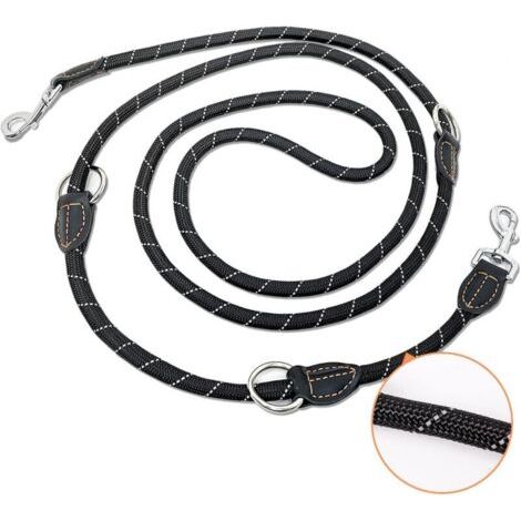 Laisse pour chien, double laisse multifonction de 3 m, réglable dans 3 directions, laisse d'épaule en nylon