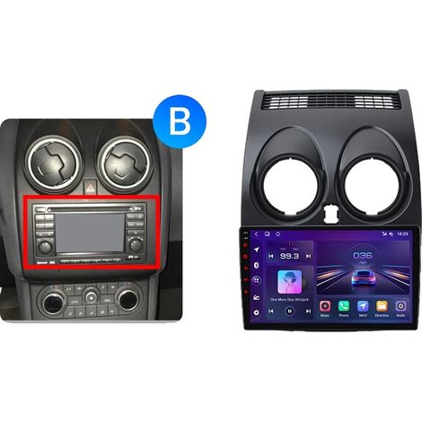Autoradio, touchscreen, lettore multimediale, compatibile con Nissan Qashqai (J10) 2006-2013, ventola di raffreddamento integrata, navigazione GPS Android, V1 C (2GB-32GB) - B (1/2)