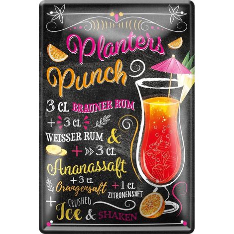 Plaque en tôle recette de cocktail « Planters Punch » - Plaque décorative en métal pour tous les propriétaires de bar ou de pub - Cadeau d'anniversaire ou de Noël - 20 x 30 cm (1/5)