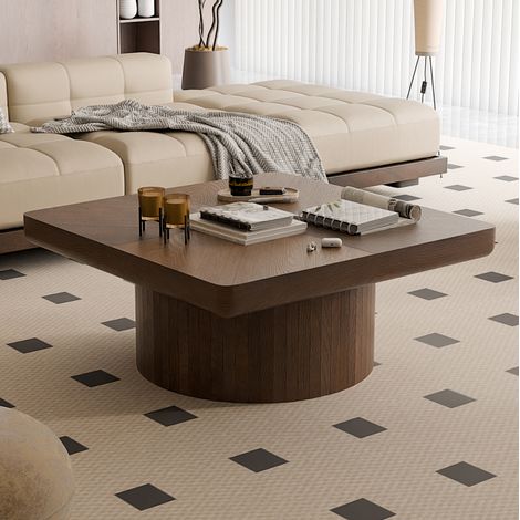 Quadratischer Couchtisch 78x78x38 cm aus Holz und MDF, Nussbaum, dicke Platte – MEUBLIV (1/5)