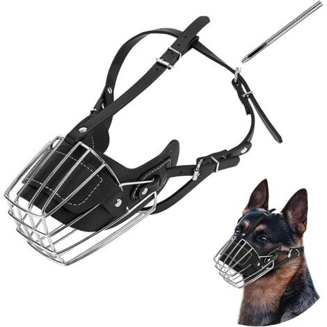 Filiyano-Muselière pour chien, cage de transport en métal, laisse réglable en cuir respirant, convient aux chiens de grande et moyenne taille (L) (1/5)
