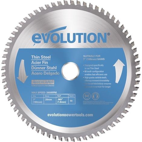 Evolution Power Tools Thin Steel Cutting Circular Saw Blade 180 x 20mm x 68T (1/4)