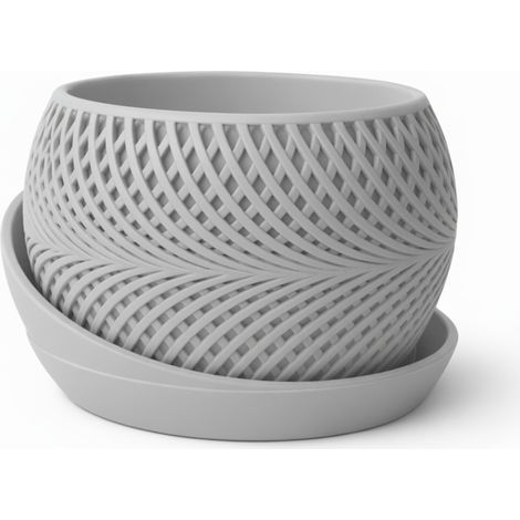 Vaso da fiori decorativo in vimini grigio + vassoio per piante