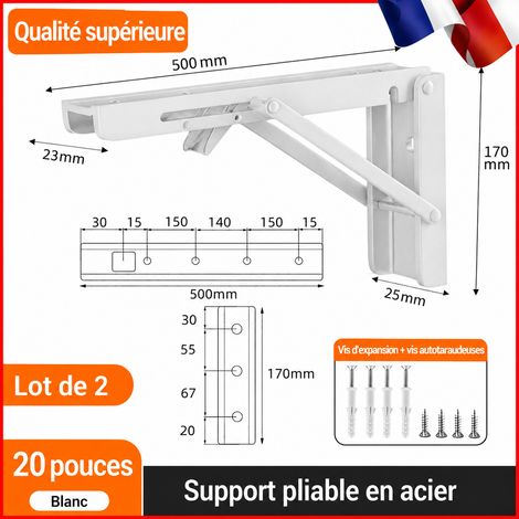 Lot de 2 équerres pliantes triangulaires blanches 20 pouces en acier inoxydable blanc 20 50 × 2,5 × 17 cm 1,058 kg – Livraison gratuite