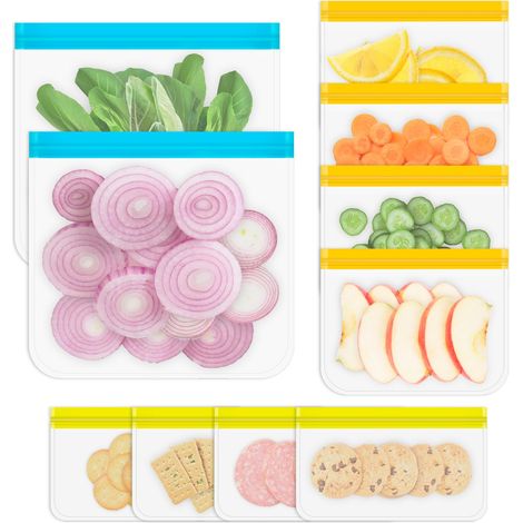 Wiederverwendbare Aufbewahrungsbeutel, 10er-Packung spülmaschinenfeste Silikonbeutel, 3 Größen erhältlich für Trockenfleisch, Sandwiches, Snacks, Müsli und Schulbedarf.
