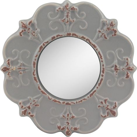 Miroir Mural Rond en céramique Gris Clair de 20,3 cm avec Boucle de Suspension attachée, décoration Vintage pour Salon, Chambre, Couloir et entrée (1/5)