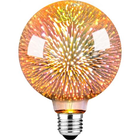 Vintage Ampoule E27, E27 LED Vintage Ampoule avec effet de feu d'artifice 3D g95 3W Vintage ampoule en verre boîtier Décorer le salon, le café et le bar (1/5)