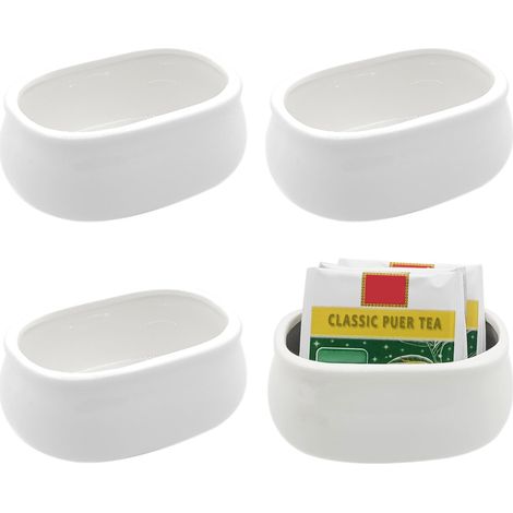 Lot de 4 supports à gâteaux en céramique compacts - 160 ml - Organiseur blanc polyvalent pour sucre, édulcorant et sachets de thé - Durable, passe au lave-vaisselle - Parfait pour les cuisines (1/5)