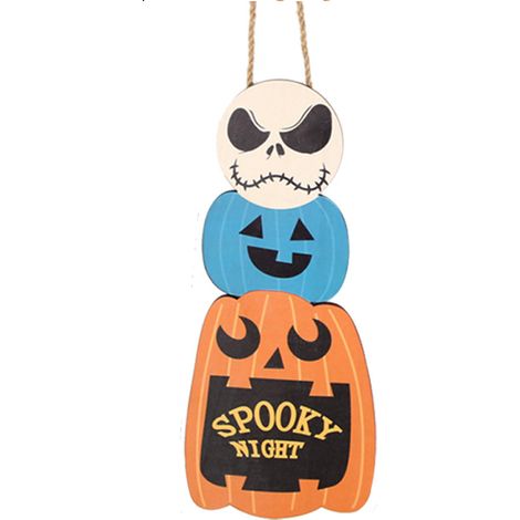 2 Panneau suspendu, Bois, Citrouille et Boo, Design élégant, Intérieur et extérieur, Halloween et automne
