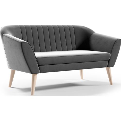 Sofello Sofa 2 Sitzer -- SUZI -- Grau Sitzbank Samt Holzfüße Schnelle Lieferung skandinavischer Stil - schöne Steppung (1/5)