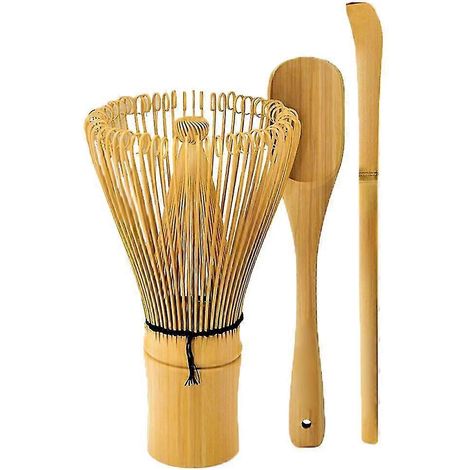 Matcha-Besen-Set – Matcha-Besen, traditioneller Messlöffel, Teelöffel. Handgefertigt aus natürlichem Bambus.