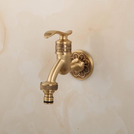 Version courte du robinet mural vintage – Fixation murale, résiste à la corrosion – Adapté salle de bain, buanderie ou extérieur (1/5)