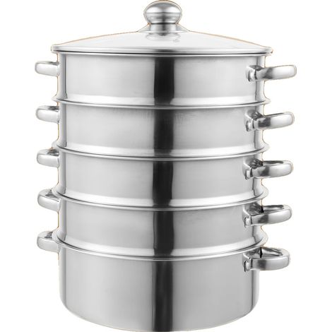 Vapeur en Acier Inoxydable, 5 Niveaux, Capacité de 15 kg par Niveau, Taille Totale 35 x 39 cm, Lavable au Lave-Vaisselle, Fini Poli (1/5)