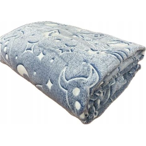 Couverture phosphorescente 150x200 cm, motif fusées sur fond gris fluo (1/5)