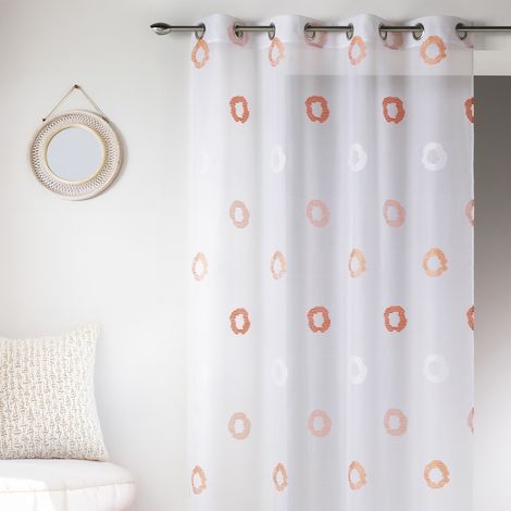 Voilage en Etamine Légère à Imprimés "Cercle" Orange corail 150x240 cm