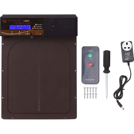 Poulailler Porte Automatique 100V-240V Capteur Lumière Minuterie Télécommande Étanche Marron Prise UK (1/5)