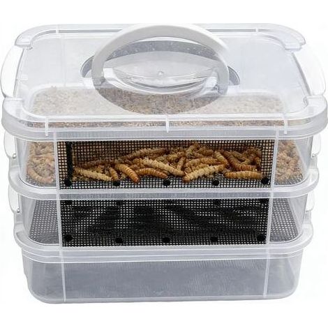 Kit Élevage Ver De Farine Vivant - Bac Nourrisseur À 2/3 Niveaux pour À Soie, Boîte Élevage Ver Farine, Conteneur d'alimentation pour De Farin pour Poules, Grenouilles, Lézards (1/5)