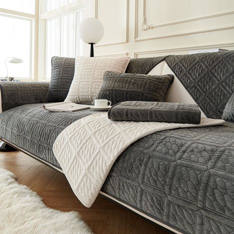 Housse De Canapé Ultra-douce En Velours Lait Améliorée, Protection Universelle Antidérapante Pour Canapé D'angle (gris Foncé)-90x160cm (1/5)