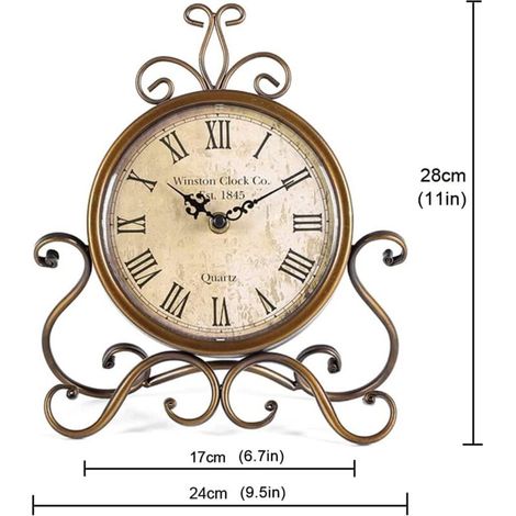 Lautlose Tischuhr mit antiken römischen Ziffern in Kupfer, 24 cm, für Wohnzimmer, Büro, Schlafzimmer