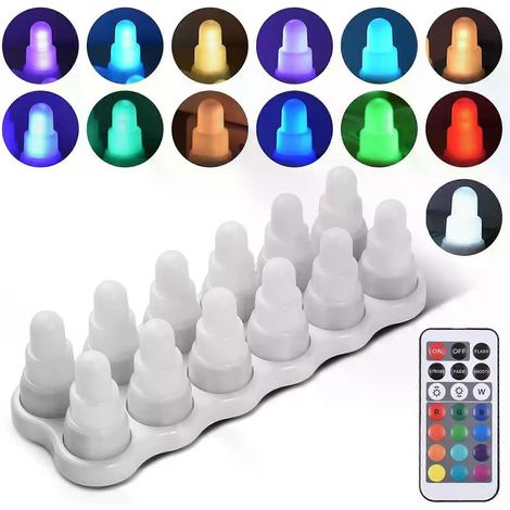 Set mit 12 fernbedienbaren, kabellos aufladbaren, wiederaufladbaren Teelichtern mit RGB-LED-Beleuchtung für Hochzeiten, Weihnachten, Partys und als Tischdekoration (1/4)