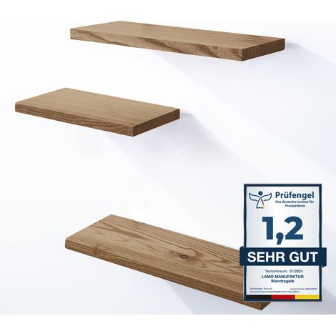 LAMO Manufaktur 3 Stück Wandregal aus Holz 42/36/30cm SET 3 Gerade Farbe: Nussbaum