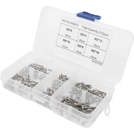 Coffret de 210 vis à tête hexagonale creuse M2 en acier inoxydable 304 (1/5)