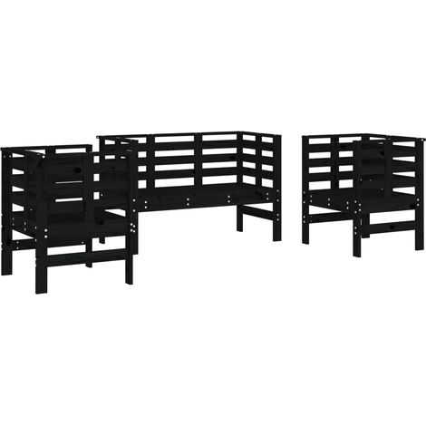Maison Exclusive - 3-tlg. Garten-Lounge-Set Schwarz Massivholz Ki