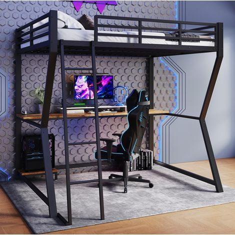 letto matrimoniale 140x200 con scrivania LED USB nero HAVRYA (1/5)