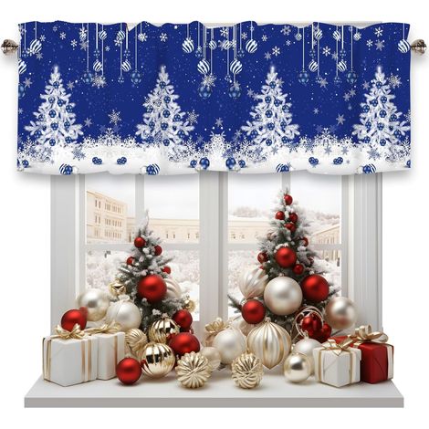 Guirlande De Fenêtre De Noël - Motif Flocons De Neige Et Boules Bleues - Pour Cuisine Salle De Bain Chambre - 54 x 18 Pouces - 1 Pièce (1/5)