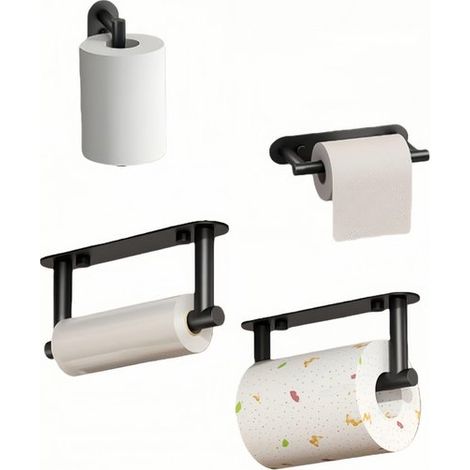 Toilettenpapierhalter – Schwarzer Toilettenpapierhalter fürs Badezimmer – Handtuchhalter – Wandmontage mit Drehschraube – Schnappverschluss – Geeignet für verschiedene Badezimmer – Edelstahl