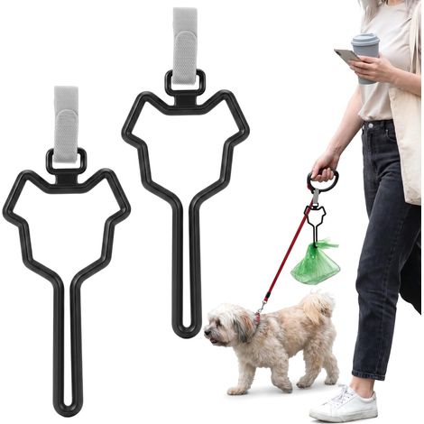 Lot de 2 sacs à déjections canines, support mains libres pour laisse et vélo, distributeur de sacs à déjections canines sécurisé pou (1/4)