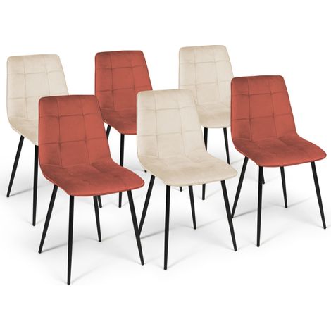 Set aus 6 Stühlen MILA aus Samt Mix Color Terracotta x3 und Beige x3