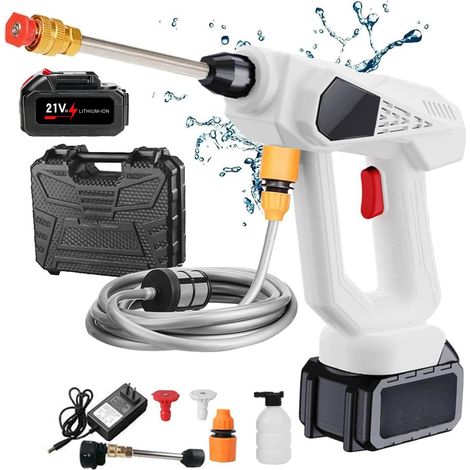 Nettoyeur Haute Pression Sans Fil 600 PSI avec Batterie, Nettoyeur Portable pour Lavage Voiture Maison Jardin Terrasse Blanc(avec 1 batterie 24HV)
