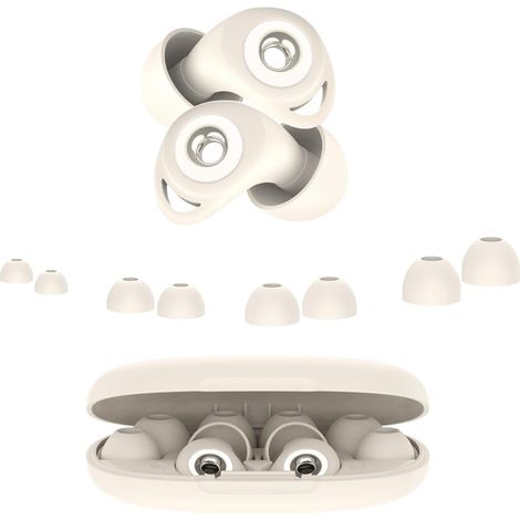 Bouchon D'oreille Pour Dormir, Anti-Bruit 45 dB, Bouchons Réutilisables en Silicone Souple et Ergonomiques, 4 Tailles (XS/S/M/L), Adaptés Pour Dormir/Voyager/Se Concentrer/Concert, Beige (1/5)