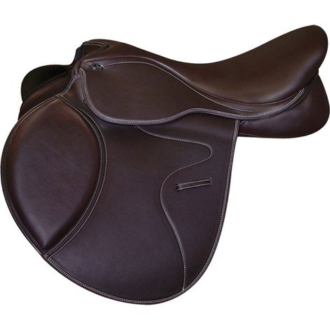 16", marrone: Sella da salto in pelle sintetica con paletta quadra Winner Close Contact