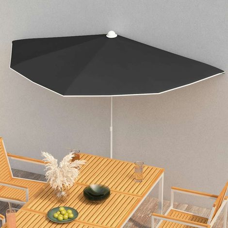 Demi-parasol de jardin avec mât 180x90 cm noir (1/5)