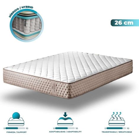 Cecotec Colchón Viscoelástico y Muelles Ensacados Flow 6790 Hybrid 90x200. Multicapa, Altura 26cm, Firmeza Media-Suave