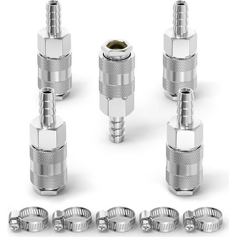 5 Stück – Schnellkupplung – Pneumatikkupplung – vernickeltes Hochleistungs-Eisen für Kompressoren, Werkstattwerkzeug, 6 mm Silber (1/5)