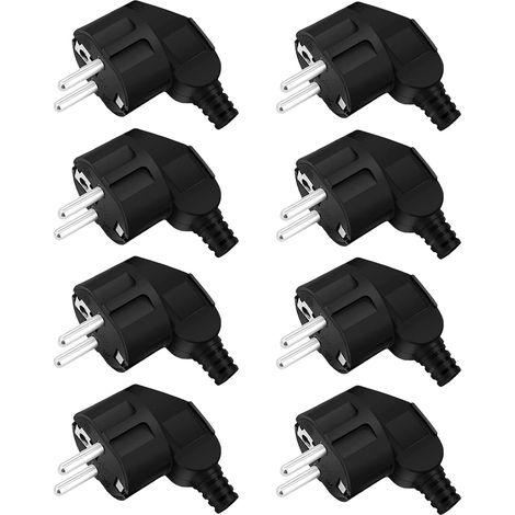 Schuko-Stecker – 8er-Pack – Polypropylen – Winkelstecker, 250 V, 16 A – Haushaltsgeräte – Schwarz, 8–10 mm (1/5)
