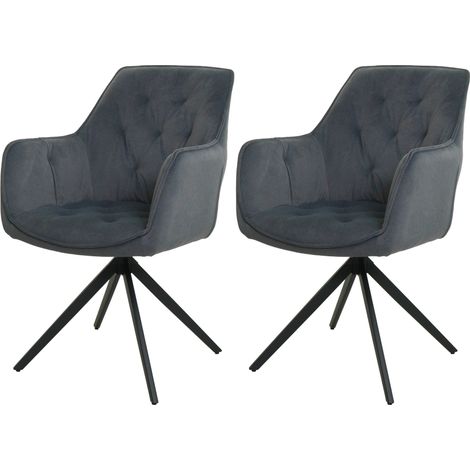 [JAMAIS UTILISÉ] Lot de 2 chaises de salle à manger HHG-503, chaise de cuisine rembourrée chaise avec accoudoirs, pivotante, métal tissu/textile, anthracite (1/5)