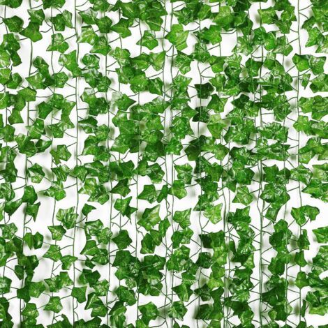 QORVA-Guirlandes de Lierre Artificiel - Lot de 12, Longueur de 210cm - Vignes Faux Tombante Réalistes pour Décoration Chambre et Jardin Intérieure/Extérieure, Fausse Plantes en Plastique Vertes (1/5)