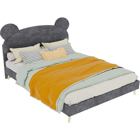 Letto imbottito per bambini 140x200 cm grigio, testiera orsetto, senza materasso - CHICFURN (1/5)