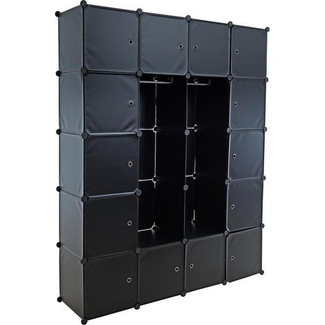 Regalsystem Würfelregal Steckregal + Kleiderstange Regal Kleiderschrank Schrank Schwarz
