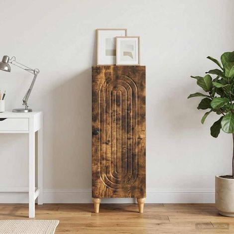Buffet chêne fumé avec étagères, 1 porte, bois d’ingénierie 33 x 34,5 x 90 cm - PANGIVO (1/5)